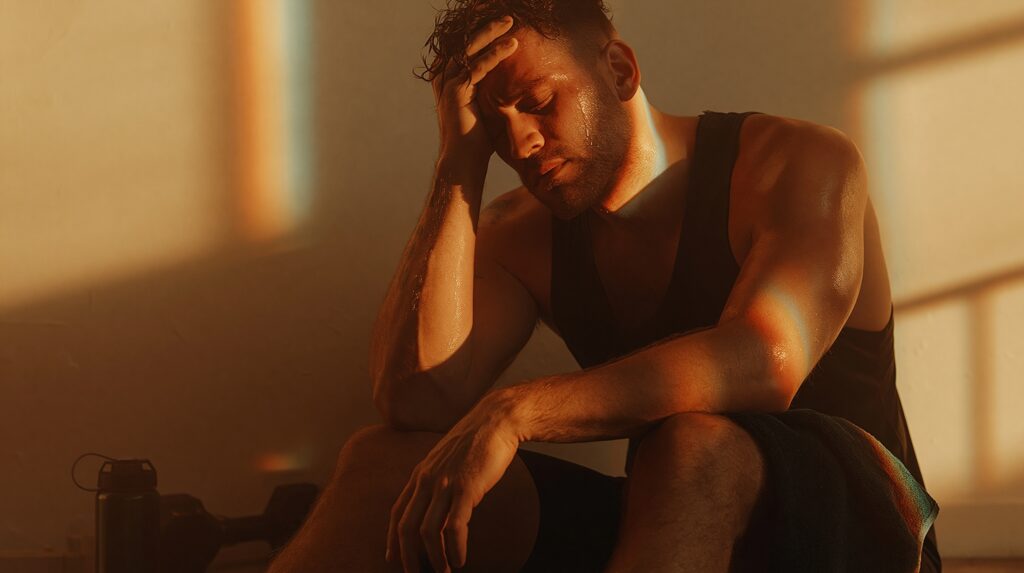male suffering from chronic fatigue facing exhuastion