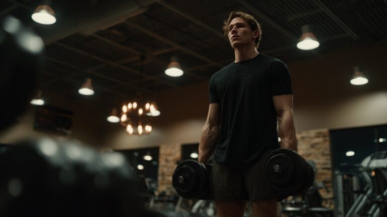 Gymgoer starting his body building journey doing bicep curls