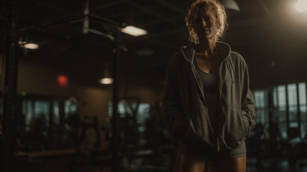 Woman in the gym contemplating hormone therapy for women
