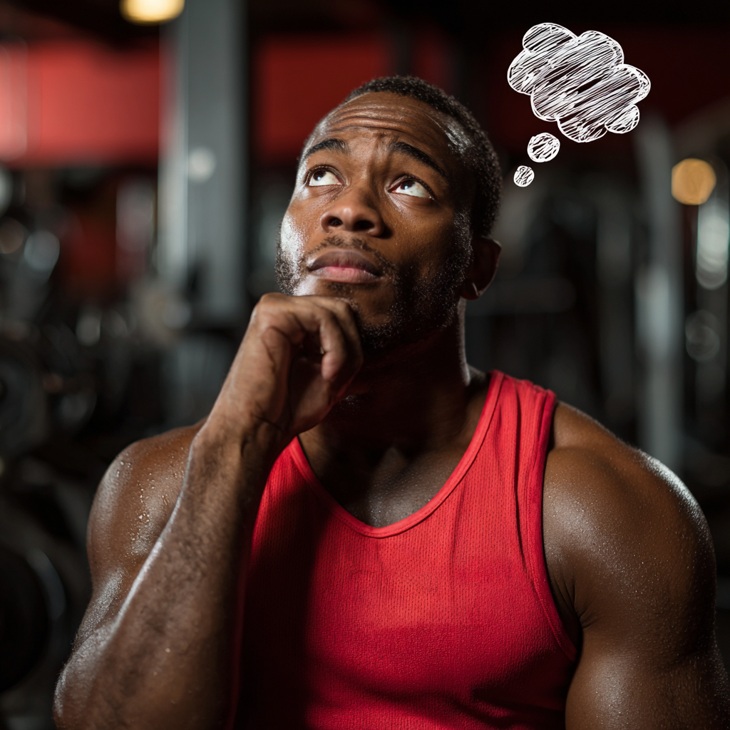 gym goer thinking of decision