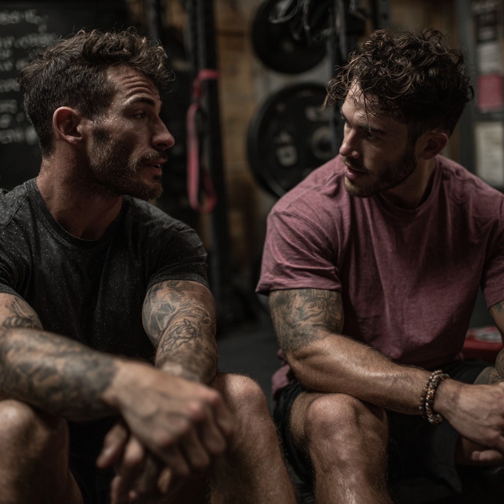 two gym friends talking