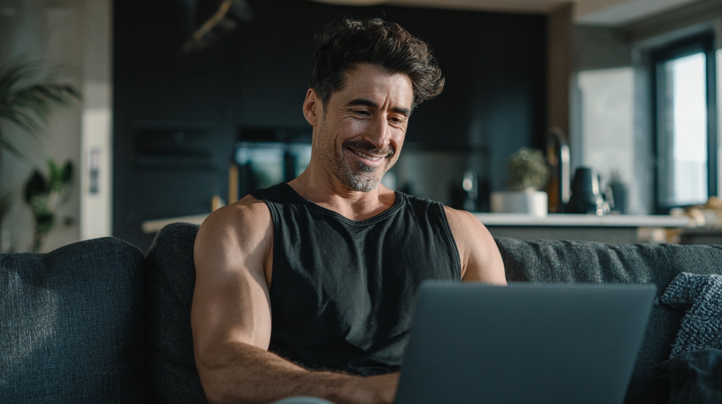 male researching in his apartment