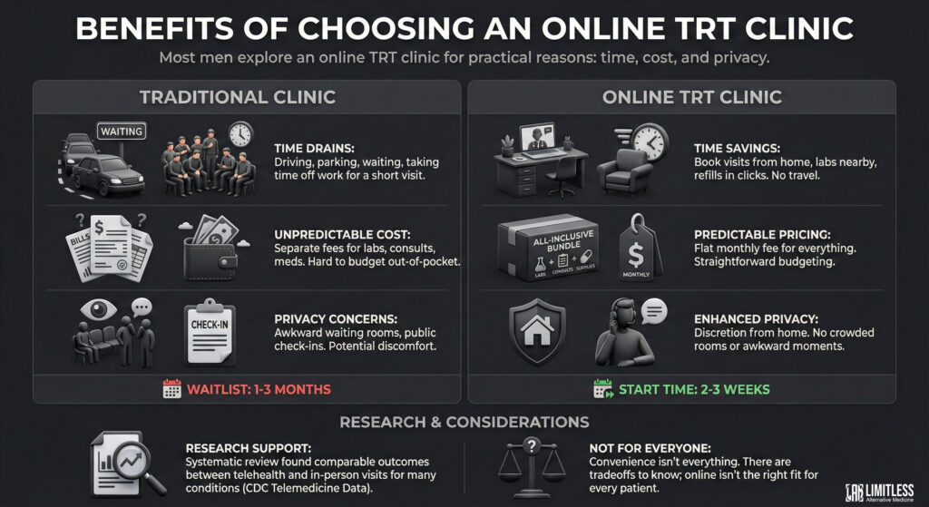 infographic showing benefits of choosing an online trt clinic