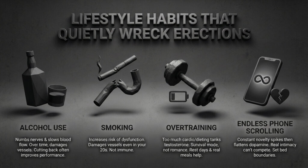 infographic showing how certain lifestyle habits wreck erections