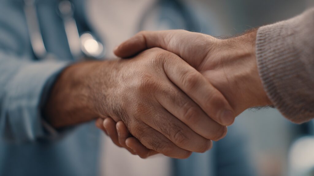 handshake with patient and doctor
