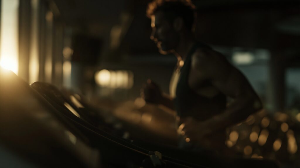 male gym goer running on a treadmill, as part of an integrative TRT Protocol