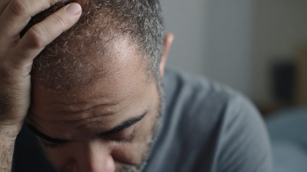 male baldness from possible androgenic alopecia